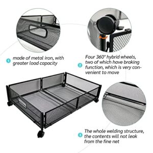 Under Bed Storage With Wheels Under bed Storage Containers Removable Large Wrought Metal Foldable Space-saving Under Bed Shoe Storage Organizer Drawer on Wheels for Clothes Movable(2 pieces, Black)