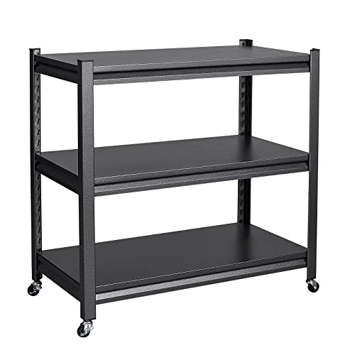 Anxxsu Garage Storage Shelves Heavy Duty, 3-Tier Metal Shelving Unit with Wheels, Large Capacity Storage Racks and Shelving, Utility Shelf Racks for Garage Kitchen Basement Warehouse