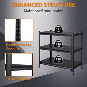 Anxxsu Garage Storage Shelves Heavy Duty, 3-Tier Metal Shelving Unit with Wheels, Large Capacity Storage Racks and Shelving, Utility Shelf Racks for Garage Kitchen Basement Warehouse