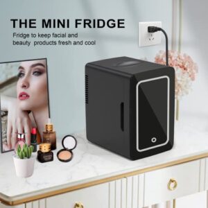 PERSONAL CHILLER 6L Mini Fridge Warm or Cooler – Portable LED Fridge for Makeup, Skincare, Snacks, & More – Mini Fridge for Bedroom Vanity with Lighted Glass, Black