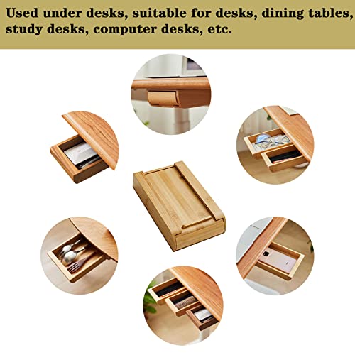 Under Desk Wooden Storage Box Drawer Storage Walnut Bamboo Wood Attachable Under Desk Storage Drawer Cutlery Storage Office Stationery Sundries Storage Box Strong Adhesive Hidden Drawer (Walnut,L)