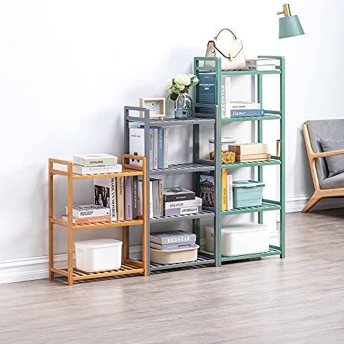 IOTXY Adjustable Multifunctional Shelving Unit - Small 4-Tier Bamboo Freestanding Shelf, Kitchen Organizer, Bathroom Towel Storage Shelves, Living Room Open Bookshelf, Entryway Shoe Rack, Light Green