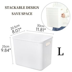 Yishyfier Plastic Storage Baskets Bins Boxes With Lids,Organizing Container White Storage Organizer Bins For Shelves Drawers Desktop Playroom Classroom Office,4-Pack