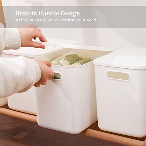 Yishyfier Plastic Storage Baskets Bins Boxes With Lids,Organizing Container White Storage Organizer Bins For Shelves Drawers Desktop Playroom Classroom Office,4-Pack