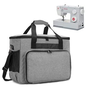 witstep sewing machine case, sewing machine bag with multiple pockets and adjustable shoulder strap, universal tote bag compatible with most standard singer, brother, janome, and accessories, grey