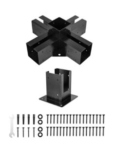 5-way woodwork diy pergola brackets kit, elevated wood stand kit with powder-coated steel, including 5-way corner bracket & post anchor base | modular pergola/gazebo kit for 4x4 wood post glossy black