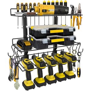 pigtab power tool organizer utility rack, drill holder wall mount, adjustable height garage storage rack for drill screwdriver pliers wrenches, gift for men, metal