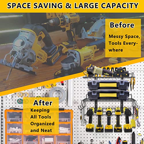 PIGTAB Power Tool Organizer Utility Rack, Drill Holder Wall Mount, Adjustable Height Garage Storage Rack for Drill Screwdriver Pliers Wrenches, Gift for Men, Metal