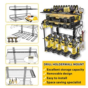 PIGTAB Power Tool Organizer Utility Rack, Drill Holder Wall Mount, Adjustable Height Garage Storage Rack for Drill Screwdriver Pliers Wrenches, Gift for Men, Metal