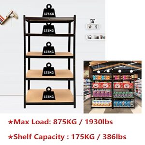 5 Shelf Garage Shelving, Steel Shelves Adjustable Shelf Storage Unit, Storage Utility for Warehouse Pantry Office Kitchen, with MDF Boards, Basement Storage Rack Hold 1929lbs, 35"W x 16.5"D x 63"H