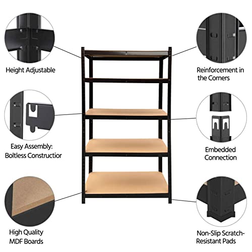 5 Shelf Garage Shelving, Steel Shelves Adjustable Shelf Storage Unit, Storage Utility for Warehouse Pantry Office Kitchen, with MDF Boards, Basement Storage Rack Hold 1929lbs, 35"W x 16.5"D x 63"H