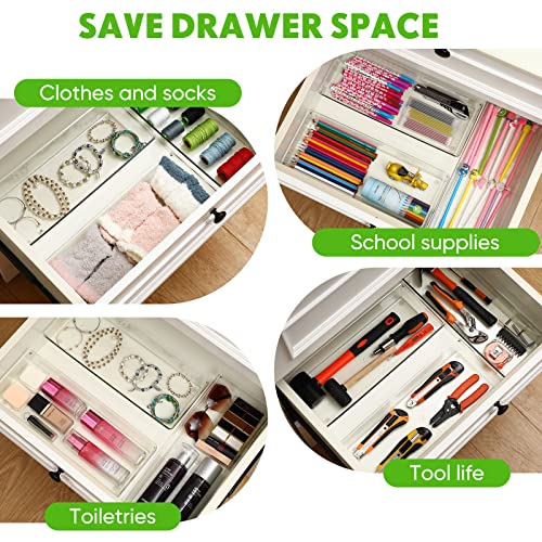 6 Pack Clear Plastic Drawer Organizer Makeup Drawer Organizer 15 x 6 x 2 Inch Long Stackable Drawer Organizers Cutlery Utensil Storage Bins Desk Drawer Organizer Tray for Makeup Kitchen Silverware