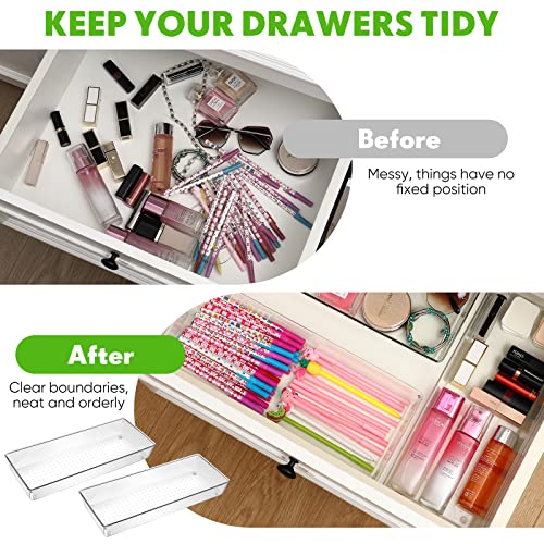 6 Pack Clear Plastic Drawer Organizer Makeup Drawer Organizer 15 x 6 x 2 Inch Long Stackable Drawer Organizers Cutlery Utensil Storage Bins Desk Drawer Organizer Tray for Makeup Kitchen Silverware