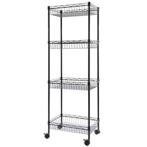 REGILLER 4-Tier Metal Wire Storage Shelving Rack with Baskets, Adjustable Corner Shelf Organizer for Laundry Bathroom Kitchen Pantry Closet Garage Tool Storage(Black)