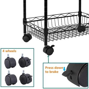 REGILLER 4-Tier Metal Wire Storage Shelving Rack with Baskets, Adjustable Corner Shelf Organizer for Laundry Bathroom Kitchen Pantry Closet Garage Tool Storage(Black)