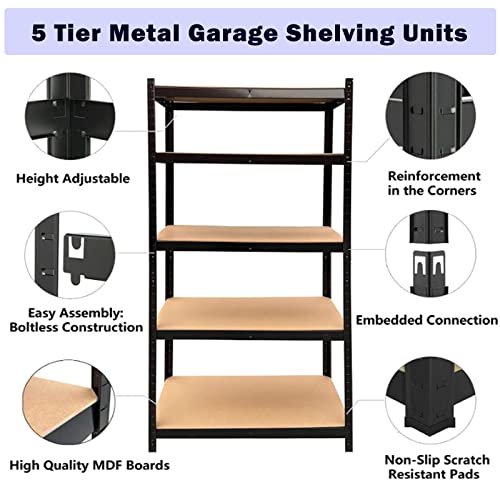 VickyHome Heavy Duty 4 Tier Storage Metal Shelf Unit, Adjustable Utility Rack Shelves with MDF Boards, Organization Multipurpose Shelf for Shed, Workshop, Warehouse, 875KG Capacity