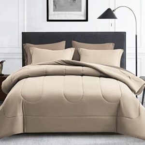 Maple&Stone Twin XL Comforter Set 5 Pieces Bed in a Bag - Down Alternative Bed Set with Sheets, Pillowcase & Sham, Soft Reversible Duvet Insert for Twin XL Bed, Khaki