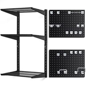 homde garage storage wall organizer garage shelving, heavy duty garage tool organizer wall mount adjustable garage storage organization system utility tool rack with pegboard wall organizer