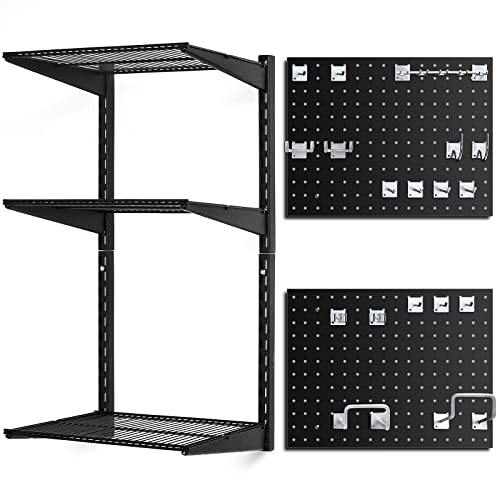 Homde Garage Storage Wall Organizer Garage Shelving, Heavy Duty Garage Tool Organizer Wall Mount Adjustable Garage Storage Organization System Utility Tool Rack with Pegboard Wall Organizer