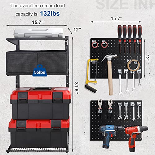 Homde Garage Storage Wall Organizer Garage Shelving, Heavy Duty Garage Tool Organizer Wall Mount Adjustable Garage Storage Organization System Utility Tool Rack with Pegboard Wall Organizer