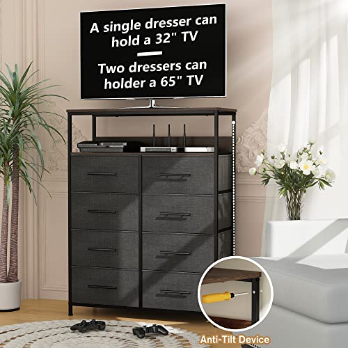 WARM&LOVE 8 Drawer Dresser with 2-Layer Shelf, Chest of Drawers for Bedroom, Closet, Fabric Storage Tower Organizer with Sturdy Metal Frame, Wooden Top, Fabric Dresser for Bedroom