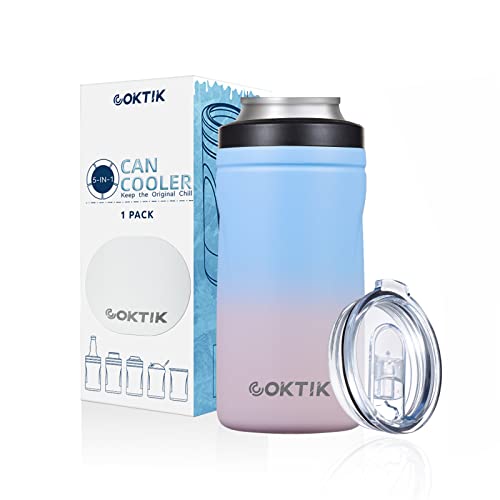 COKTIK 5 in 1 Insulated Can Cooler, Double Wall Slim Can Cooler for 12 oz Regular or Slim Cans & Beer Bottle