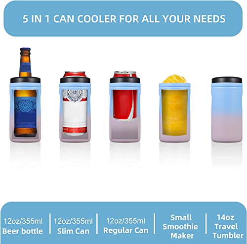 COKTIK 5 in 1 Insulated Can Cooler, Double Wall Slim Can Cooler for 12 oz Regular or Slim Cans & Beer Bottle