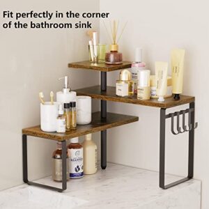 Alsonerbay Kitchen Organizer Countertop Kitchen Organization,3 Tier Corner Shelf Organizer with Removable Hooks for Coffee Station,Bathroom Counter,Dresser Table (Rustic Brown)