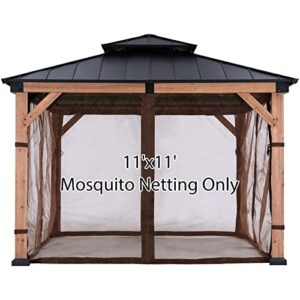 abccanopy universal gazebo netting replacement 11x11 - mosquito netting for gazebo and pergolas outdoor mesh netting screen 4-panel sidewall curtain with double-side zippers (brown)