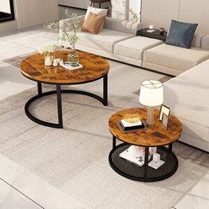 AWQM D006-F2 Nesting, 29" Coffee Table, Rustic Brown and Black