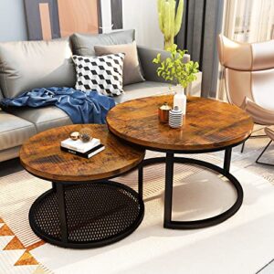 AWQM D006-F2 Nesting, 29" Coffee Table, Rustic Brown and Black