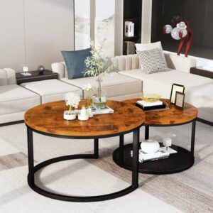 AWQM D006-F2 Nesting, 29" Coffee Table, Rustic Brown and Black