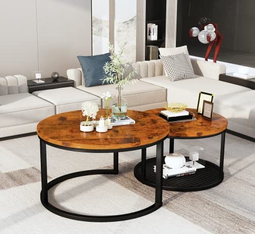 AWQM D006-F2 Nesting, 29" Coffee Table, Rustic Brown and Black