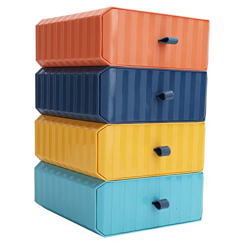 Stackable Plastic Drawers, 4Pcs Drawer Desktop Organizer Wardrobe Clothes Organizer Drawer Shelf Storage Basket Container