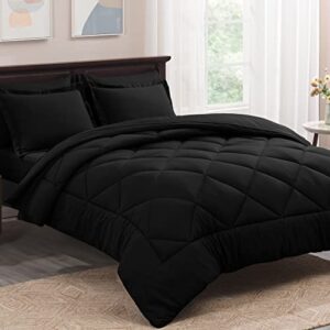 Basic Beyond Twin Bed in a Bag Comforter Set with Sheets - 5 Pieces Twin Comforter Set Black Bedding Sets with Comforter, Flat Sheet, Fitted Sheet, Pillowcase & Sham