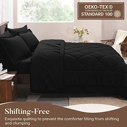 Basic Beyond Twin Bed in a Bag Comforter Set with Sheets - 5 Pieces Twin Comforter Set Black Bedding Sets with Comforter, Flat Sheet, Fitted Sheet, Pillowcase & Sham