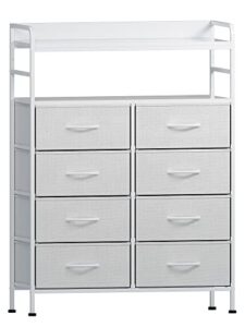sailun dresser 8 drawers with double shelf, tall storage organizer unit for bedroom/living room/entryway, wooden front and top, white