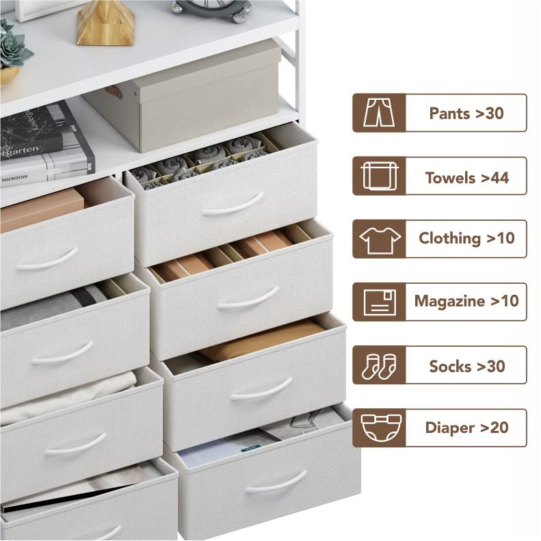 SAILUN Dresser 8 Drawers with Double Shelf, Tall Storage Organizer Unit for Bedroom/Living Room/Entryway, Wooden Front and Top, White