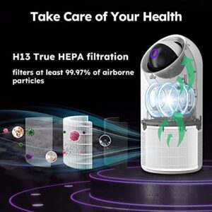 Homintell Air Purifiers for Home, PM 2.5 Sensor H13 True HEPA Air Purifier for Large Room Bedroom 22 dB, 4 Modes Air Cleaner Removing 99.97% Dust Odor Smoke Pollen Allergies Pets Hair