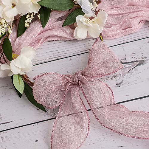 HUIHUANG Dusty Rose Wired Ribbon Crinkle Wire Ribbon 2.5 inch Wide Metallic Wired Wedding Ribbon for Gift Wrapping Basket Wreaths Bows Making Home Decor DIY Crafts Christmas Tree Top Bows-10 Yards