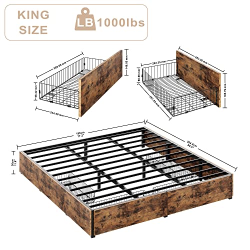 ANCTOR King Bed Frame with 4 Drawers, King Platform Bed Frame with Storage, Double-Reinforced Support/No Box Spring Needed//Easy Assembly