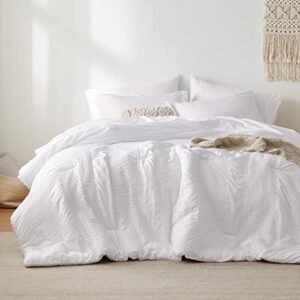 bedsure white king size comforter set - bed in a bag king 7 pieces stripes seersucker bedding set, soft lightweight down alternative comforter, king bed set (white, king)