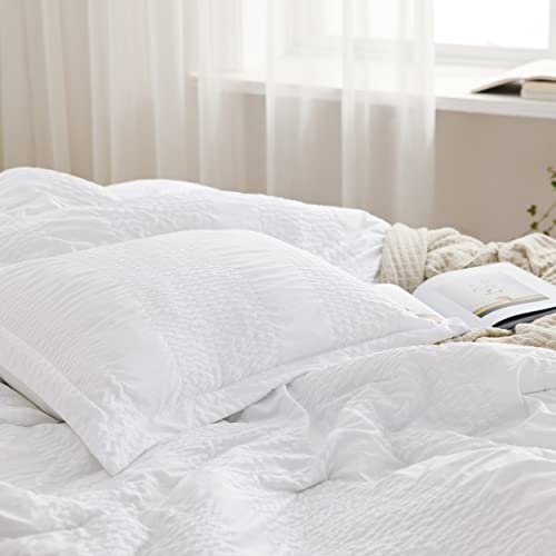 Bedsure White King Size Comforter Set - Bed in a Bag King 7 Pieces Stripes Seersucker Bedding Set, Soft Lightweight Down Alternative Comforter, King Bed Set (White, King)