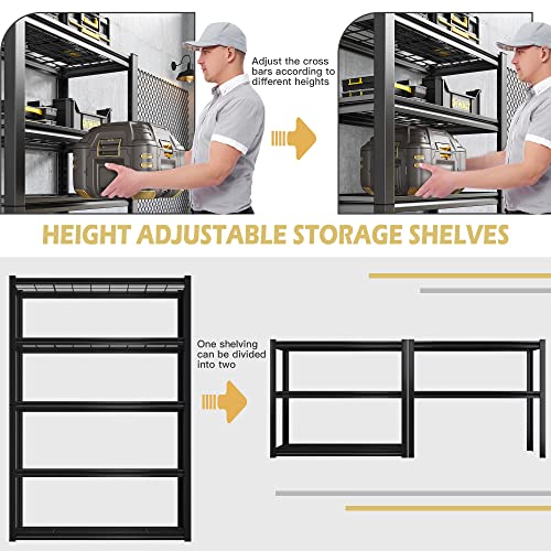 REIBII 72" Storage Shelves Heavy Duty Shelving, Wide Garage Shelving Loads 2000Lbs, Adjustable Garage Storage Shelves, 5 Tier Metal Shelving for Storage Utility Shelf Rack, 72"H*35.5"W*16"D, 2 Pack