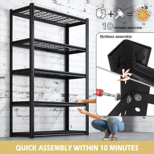 REIBII 72" Storage Shelves Heavy Duty Shelving, Wide Garage Shelving Loads 2000Lbs, Adjustable Garage Storage Shelves, 5 Tier Metal Shelving for Storage Utility Shelf Rack, 72"H*35.5"W*16"D, 2 Pack