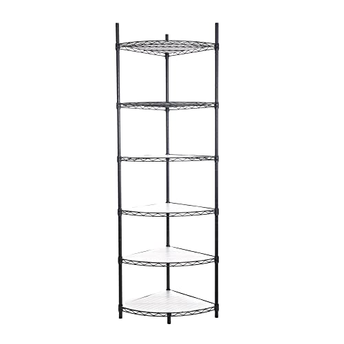 6 Tier NSF Metal Corner Shelf Wire Shelving Unit, 420lbs Capacity Heavy Duty Adjustable Storage Rack with Shelf Liners for Closet Kitchen Bathroom Garage Basement, 72" H x 18" L x 18" D - Black