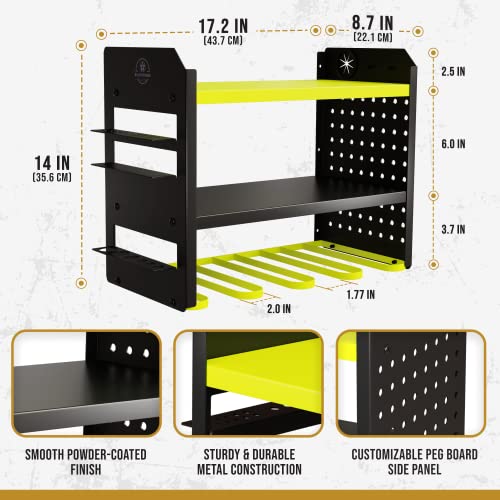 BUILTSTRONG Power Tool Organizer Wall Mount - 3-Tier Heavy-Duty Metal Hand Tool Storage Rack, Utility Racks, Drill Holder, PegBoard Side, & More - Garage Storage Cordless Tool Organizer (Green)