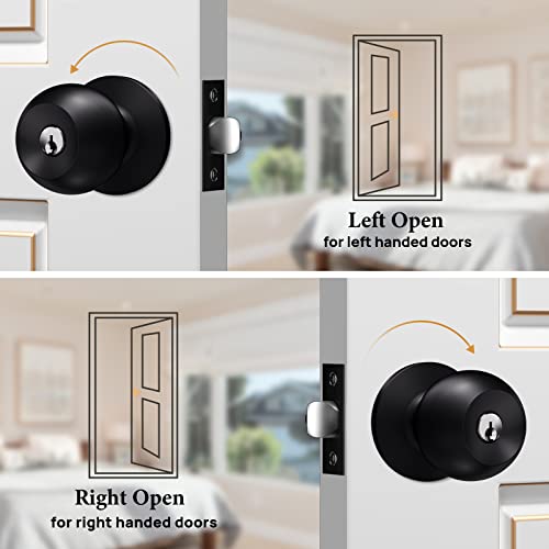 VICMEON Door Knob with Lock and Keys, Entry Door Knobs Exterior, Matte Black Locking Door Knobs with Keys, Round Ball Door Knobs for Bedroom(1Pack)