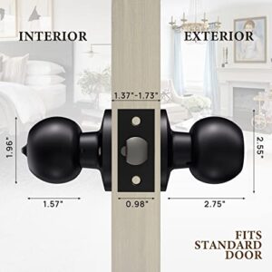 VICMEON Door Knob with Lock and Keys, Entry Door Knobs Exterior, Matte Black Locking Door Knobs with Keys, Round Ball Door Knobs for Bedroom(1Pack)