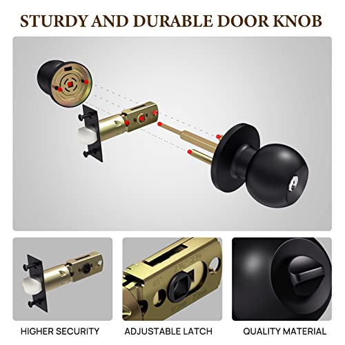 VICMEON Door Knob with Lock and Keys, Entry Door Knobs Exterior, Matte Black Locking Door Knobs with Keys, Round Ball Door Knobs for Bedroom(1Pack)